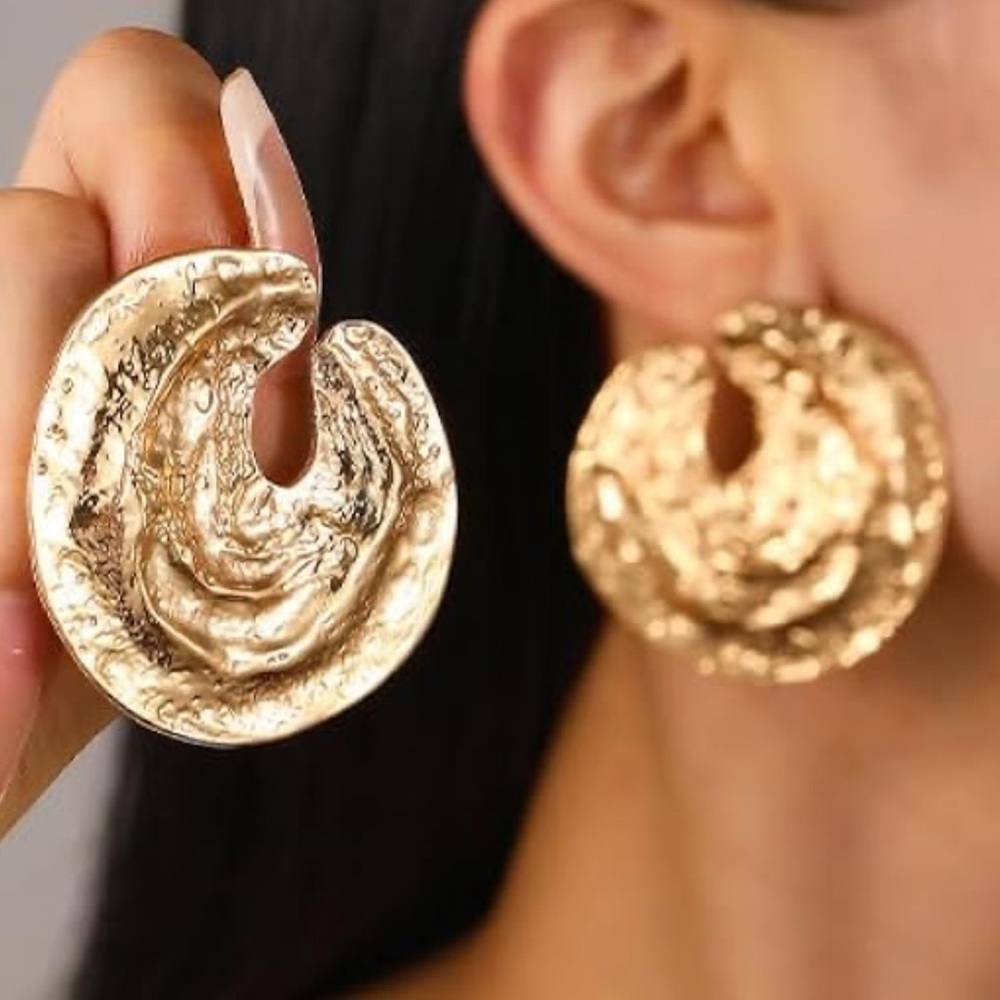 Gold Textured Women Earrings Statement Earrings